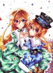 Rating: Safe Score: 0 Tags: 2girls brown_hair dress frills green_dress green_eyes hat heterochromia holding_hands image long_hair long_sleeves multiple_girls pair petals red_eyes short_hair siblings sisters souseiseki suiseiseki top_hat traditional_media twins very_long_hair watercolor_(medium) User: admin