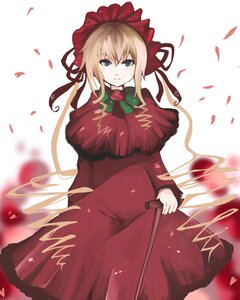 Rating: Safe Score: 0 Tags: 1girl blonde_hair blue_eyes bonnet capelet dress flower image long_sleeves looking_at_viewer petals red_capelet red_dress red_flower red_rose rose rose_petals shinku solo User: admin