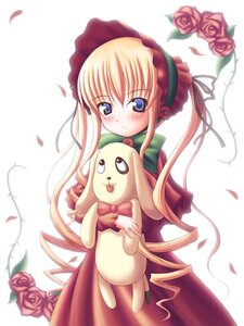 Rating: Safe Score: 0 Tags: 1girl blonde_hair blue_eyes blush bonnet bow dress drill_hair flower image long_hair long_sleeves looking_at_viewer petals pink_flower pink_rose red_dress red_flower red_rose rose rose_petals shinku solo stuffed_animal twintails User: admin