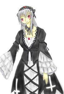 Rating: Safe Score: 0 Tags: 1girl detached_collar dress frilled_sleeves frills hairband image juliet_sleeves long_hair long_sleeves looking_at_viewer pink_eyes puffy_sleeves silver_hair simple_background solo standing suigintou white_background User: admin