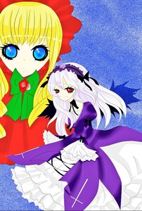 Rating: Safe Score: 0 Tags: 2girls blonde_hair blue_eyes bow dress flower frills hairband halftone halftone_background image long_hair long_sleeves looking_at_viewer multiple_girls pair polka_dot polka_dot_background rose shinku silver_hair suigintou wings User: admin