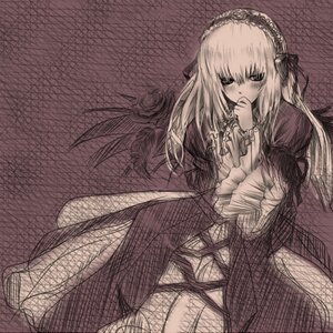 Rating: Safe Score: 0 Tags: 1girl chain-link_fence commentary_request dress fence fishnet_legwear fishnets flower frills hairband image ishikkoro long_hair long_sleeves lowres monochrome rose rozen_maiden sitting solo suigintou wings User: admin