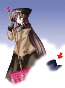 Rating: Safe Score: 0 Tags: 1girl brown_hair coat gloves green_eyes hat image long_hair long_sleeves shovel solo standing suiseiseki winter_clothes User: admin