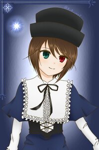 Rating: Safe Score: 0 Tags: 1girl blue_dress brown_hair capelet dress green_eyes hat heterochromia image lolita_fashion long_sleeves looking_at_viewer red_eyes ribbon short_hair smile solo souseiseki suiseiseki User: admin