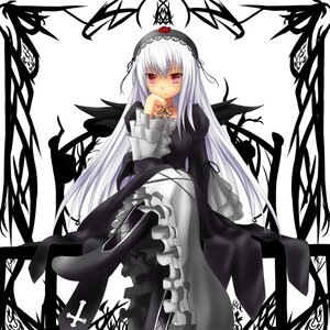 Rating: Safe Score: 0 Tags: 1girl black_dress black_ribbon boots dress feathers flower frills hairband image juliet_sleeves long_hair long_sleeves looking_at_viewer puffy_sleeves red_eyes ribbon signature silver_hair sitting solo suigintou very_long_hair white_background wings User: admin