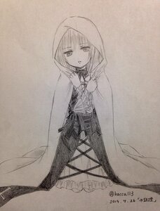 Rating: Safe Score: 0 Tags: 1girl artist_name cloak dress eyebrows_visible_through_hair hood hood_up hooded_cloak image long_sleeves looking_at_viewer monochrome sketch solo standing suigintou traditional_media twitter_username User: admin