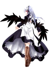 Rating: Safe Score: 0 Tags: 1girl apron black_dress black_wings boots brown_footwear dress feathered_wings feathers frills full_body hairband image juliet_sleeves knee_boots long_hair long_sleeves looking_at_viewer puffy_sleeves red_eyes ribbon silver_hair simple_background solo suigintou white_apron white_background wings User: admin