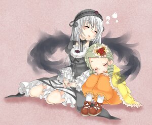 Rating: Safe Score: 0 Tags: 2girls black_wings boots closed_eyes dress frills green_hair hairband heart image kanaria long_hair long_sleeves multiple_girls pair silver_hair sitting sleeping suigintou wings User: admin