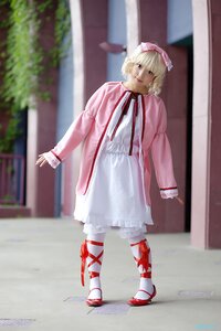 Rating: Safe Score: 0 Tags: 1girl artist_name blonde_hair blurry blurry_background blurry_foreground depth_of_field dress full_body hat hinaichigo long_sleeves looking_at_viewer outdoors ribbon shoes short_hair signature solo standing white_dress User: admin