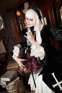 Rating: Safe Score: 0 Tags: 1girl dress flower frills gothic_lolita hairband lolita_fashion long_hair rose solo suigintou white_hair wings User: admin