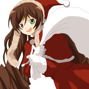 Rating: Safe Score: 0 Tags: 1girl :d brown_hair capelet christmas dress gloves green_eyes hat heterochromia image long_hair long_sleeves open_mouth red_dress red_eyes santa_costume santa_hat simple_background smile solo suiseiseki white_gloves User: admin