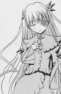 Rating: Safe Score: 0 Tags: 1girl barasuishou blush dress greyscale image long_hair long_sleeves looking_at_viewer monochrome ribbon shinku solo two_side_up very_long_hair User: admin