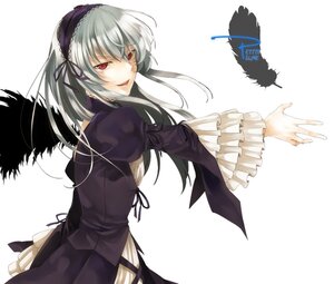 Rating: Safe Score: 0 Tags: 1girl black_wings dress feathers frilled_sleeves frills hairband image juliet_sleeves long_hair long_sleeves looking_at_viewer puffy_sleeves red_eyes silver_hair simple_background solo suigintou white_background wings User: admin