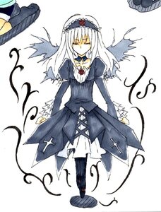 Rating: Safe Score: 0 Tags: 1girl black_wings closed_eyes dress frills full_body hairband image long_hair long_sleeves ribbon solo standing suigintou white_background wings User: admin