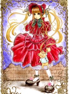 Rating: Safe Score: 0 Tags: 1girl blonde_hair bonnet boots bow dress flower full_body image lolita_fashion long_hair looking_at_viewer marker_(medium) pantyhose red_dress rose shinku solo standing traditional_media twintails very_long_hair white_legwear User: admin