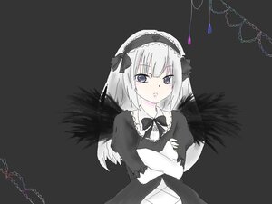 Rating: Safe Score: 0 Tags: 1girl black_dress black_wings crossed_arms dress feathered_wings gothic_lolita grey_background hairband image juliet_sleeves lolita_fashion lolita_hairband long_sleeves looking_at_viewer puffy_sleeves ribbon silver_hair simple_background solo suigintou upper_body wings User: admin
