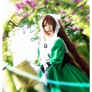 Rating: Safe Score: 0 Tags: 1girl blurry blurry_background blurry_foreground brown_hair depth_of_field dress flower green_dress head_scarf long_hair long_sleeves outdoors solo suiseiseki User: admin