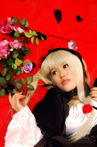 Rating: Safe Score: 0 Tags: 1girl blonde_hair flower lips long_hair long_sleeves looking_at_viewer red_background red_eyes rose solo suigintou upper_body User: admin