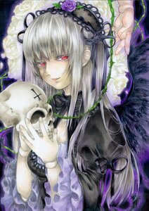 Rating: Safe Score: 0 Tags: 1girl bangs dress flower frilled_sleeves frills hairband image long_hair long_sleeves looking_at_viewer red_eyes ribbon rose silver_hair solo suigintou wings User: admin