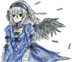 Rating: Safe Score: 0 Tags: 1girl bird black_feathers black_wings dress feathered_wings feathers frills hairband image juliet_sleeves lolita_hairband long_hair long_sleeves looking_at_viewer puffy_sleeves ribbon silver_hair simple_background smile solo suigintou traditional_media white_background white_feathers white_wings wings User: admin