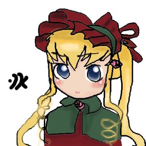 Rating: Safe Score: 0 Tags: 1girl blonde_hair blue_eyes bow capelet chibi dress image long_hair long_sleeves looking_at_viewer shinku simple_background solo upper_body white_background User: admin