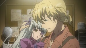 Rating: Safe Score: 0 Tags: 1boy 1girl bangs barasuishou blonde_hair dress frills hair_ornament image indoors long_hair silver_hair smile solo upper_body yellow_eyes User: admin