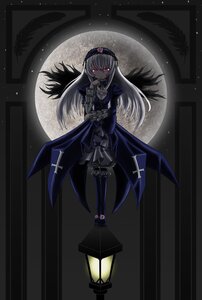 Rating: Safe Score: 0 Tags: 1girl auto_tagged cross dress full_moon hairband image long_hair moon night pink_eyes red_eyes silver_hair solo suigintou wings User: admin