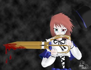 Rating: Safe Score: 0 Tags: 1girl blood corset hat hat_removed headwear_removed heterochromia holding holding_weapon image long_sleeves red_eyes ribbon short_hair smoke solo souseiseki tears weapon User: admin