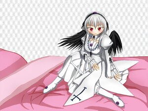 Rating: Safe Score: 0 Tags: 1girl black_wings dress frills full_body hairband image long_hair long_sleeves looking_at_viewer red_eyes sitting solo suigintou wings User: admin