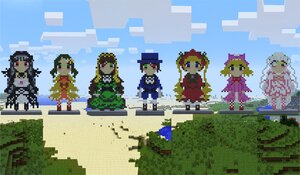 Rating: Safe Score: 0 Tags: blonde_hair brown_hair day dress hat image long_hair multiple multiple_girls pixel_art sky tagme weapon User: admin