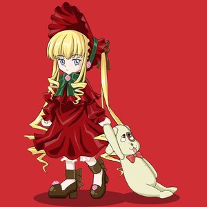 Rating: Safe Score: 0 Tags: 1girl blonde_hair blue_eyes bonnet bow bowtie dress drill_hair flower full_body green_bow image long_hair long_sleeves looking_at_viewer red_background red_dress rose shinku sidelocks simple_background solo standing twin_drills User: admin