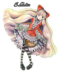 Rating: Safe Score: 0 Tags: 1girl blonde_hair bow dress food frills full_body hair_bow image kirakishou long_hair looking_at_viewer pantyhose shoes simple_background solo standing striped striped_legwear traditional_media very_long_hair white_background User: admin