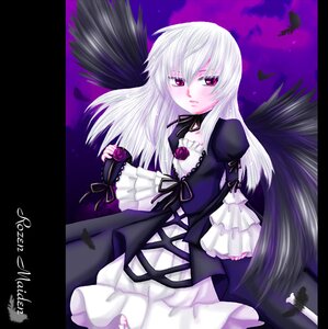 Rating: Safe Score: 0 Tags: 1girl black_wings dress feathers flower frills image letterboxed long_hair long_sleeves looking_at_viewer ribbon rose solo suigintou wings User: admin