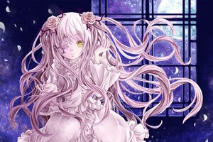 Rating: Safe Score: 0 Tags: 1girl dress eyepatch flower frills hair_flower hair_ornament image kirakishou long_hair petals pink_hair pink_rose rose solo two_side_up very_long_hair white_rose yellow_eyes User: admin