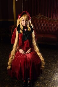 Rating: Safe Score: 0 Tags: 1girl blonde_hair blue_eyes bonnet dress flower lips long_hair mary_janes realistic red_dress rose shinku shoes sitting solo twintails very_long_hair User: admin
