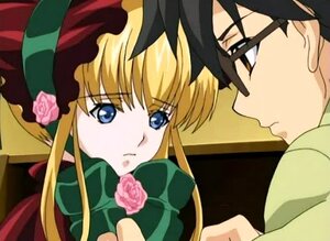 Rating: Safe Score: 0 Tags: 1boy 1girl blonde_hair blue_eyes bonnet flower hat image long_hair long_sleeves pink_flower pink_rose rose shinku solo User: admin