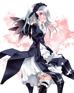 Rating: Safe Score: 0 Tags: 1girl black_dress black_legwear bloomers blush dress frills hairband image long_hair long_sleeves open_mouth red_eyes silver_hair solo standing suigintou thighhighs wings User: admin