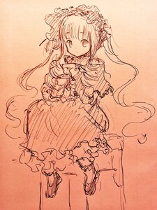 Rating: Safe Score: 0 Tags: 1girl blush dress eyebrows_visible_through_hair frills full_body image lolita_fashion long_hair long_sleeves looking_at_viewer monochrome shinku sketch solo standing traditional_media very_long_hair User: admin