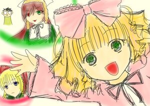 Rating: Safe Score: 0 Tags: :d blonde_hair bow dress frills green_eyes heterochromia hina_ichigo image long_hair long_sleeves looking_at_viewer multiple multiple_girls open_mouth pink_bow red_eyes ribbon smile suiseiseki tagme User: admin