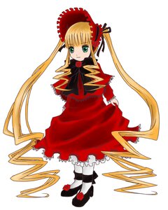 Rating: Safe Score: 0 Tags: 1girl blonde_hair bonnet bow bowtie capelet dress flower frills full_body green_eyes image long_hair long_sleeves looking_at_viewer rose shinku shoes simple_background smile solo twintails very_long_hair white_background User: admin