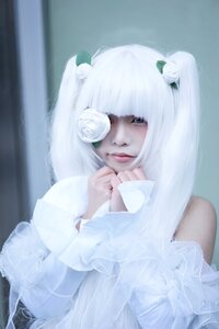 Rating: Safe Score: 0 Tags: 1girl bangs closed_mouth dress flower hair_ornament kirakishou lace lips own_hands_together solo white_dress white_hair white_rose User: admin