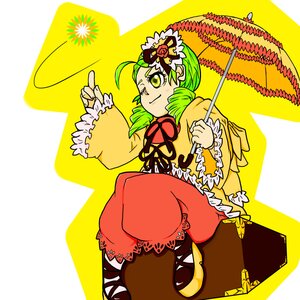 Rating: Safe Score: 0 Tags: 1girl bloomers drill_hair flower green_hair hair_ornament hat image kanaria long_sleeves one_eye_closed smile solo underwear yellow_background yellow_eyes User: admin