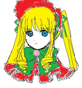 Rating: Safe Score: 0 Tags: 1girl bangs blonde_hair blue_eyes bow bowtie dress drill_hair eyebrows_visible_through_hair flower green_bow image long_hair looking_at_viewer oekaki rose shinku sidelocks simple_background solo twin_drills twintails upper_body white_background User: admin