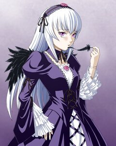 Rating: Safe Score: 0 Tags: 1girl black_wings commentary_request detached_collar doll_joints dress feathers flower frilled_sleeves frills hairband ichikawa_masahiro image joints long_hair long_sleeves pink_eyes puffy_sleeves purple_eyes rose rozen_maiden silver_hair solo suigintou very_long_hair wings User: admin