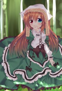 Rating: Safe Score: 0 Tags: 1girl blush brown_hair dress frills green_dress green_eyes heterochromia image long_hair long_sleeves looking_at_viewer red_eyes solo suiseiseki very_long_hair User: admin