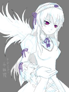 Rating: Safe Score: 0 Tags: 1girl black_wings dress feathered_wings flower frilled_sleeves frills hairband image long_hair long_sleeves looking_at_viewer pink_eyes puffy_sleeves ribbon rose simple_background solo suigintou upper_body wings User: admin