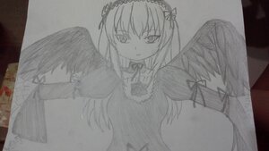 Rating: Safe Score: 0 Tags: 1girl akuma_homura black_wings bow dress feathered_wings greyscale hairband image long_hair long_sleeves looking_at_viewer monochrome simple_background solo suigintou traditional_media white_background wings User: admin