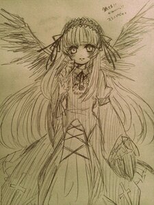 Rating: Safe Score: 0 Tags: 1girl auto_tagged dress frills graphite_(medium) hairband image long_hair looking_at_viewer monochrome solo suigintou traditional_media very_long_hair wings User: admin