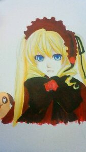 Rating: Safe Score: 0 Tags: 1girl blonde_hair blue_eyes bonnet dress image long_hair long_sleeves looking_at_viewer shinku solo upper_body User: admin