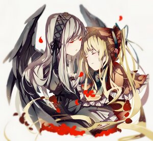 Rating: Safe Score: 0 Tags: 2girls black_dress black_wings blonde_hair blurry blurry_background blurry_foreground closed_eyes depth_of_field dress feathered_wings flower fruit hairband image long_hair long_sleeves multiple_girls pair petals red_eyes red_flower red_rose rose shinku suigintou very_long_hair white_hair wings yuri User: admin